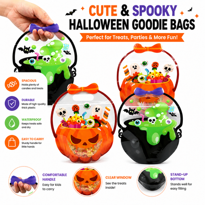 Halloween Pumpkin & Cauldron Treat Bags for Kids – Reusable Trick-or-Treat Candy Goodie Bags