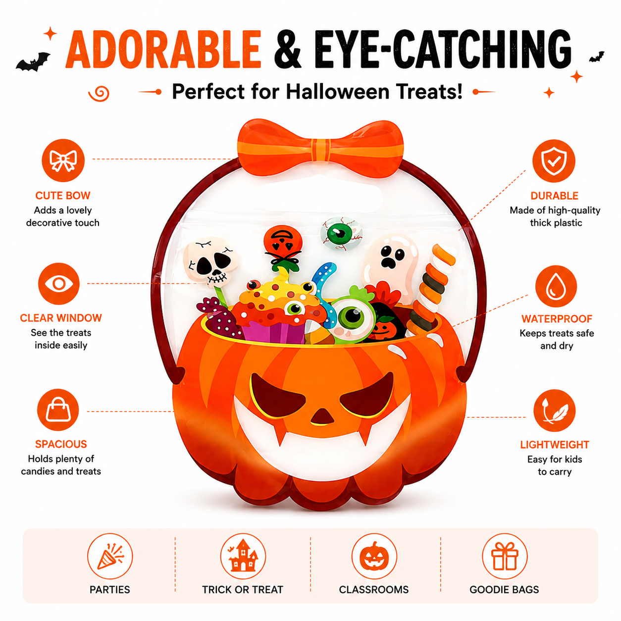 Halloween Pumpkin & Cauldron Treat Bags for Kids – Reusable Trick-or-Treat Candy Goodie Bags