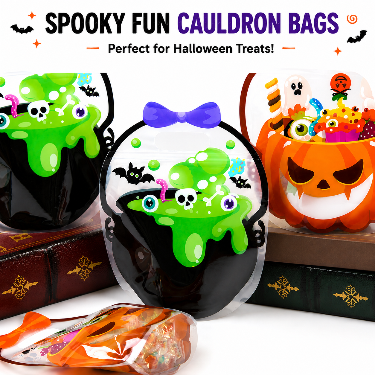 Halloween Pumpkin & Cauldron Treat Bags for Kids – Reusable Trick-or-Treat Candy Goodie Bags