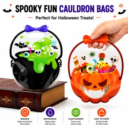 Halloween Pumpkin & Cauldron Treat Bags for Kids – Reusable Trick-or-Treat Candy Goodie Bags