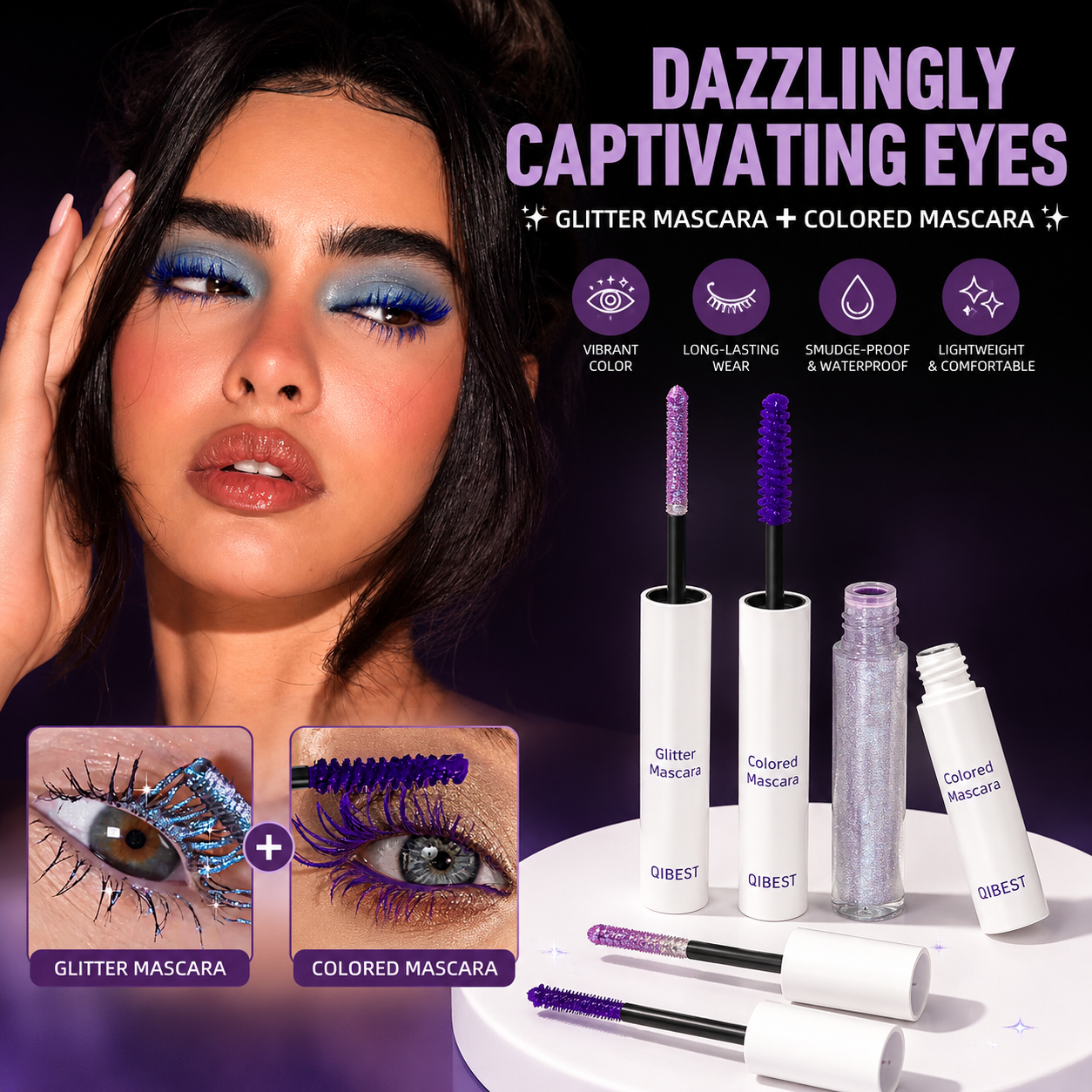 2-IN-1 GLITTER + COLORED MASCARA