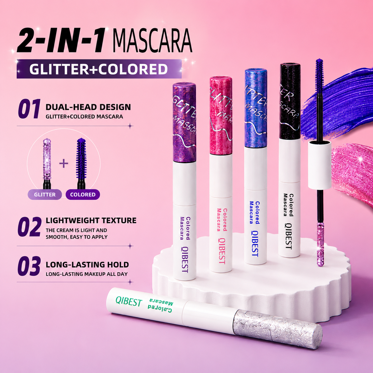 2-IN-1 GLITTER + COLORED MASCARA