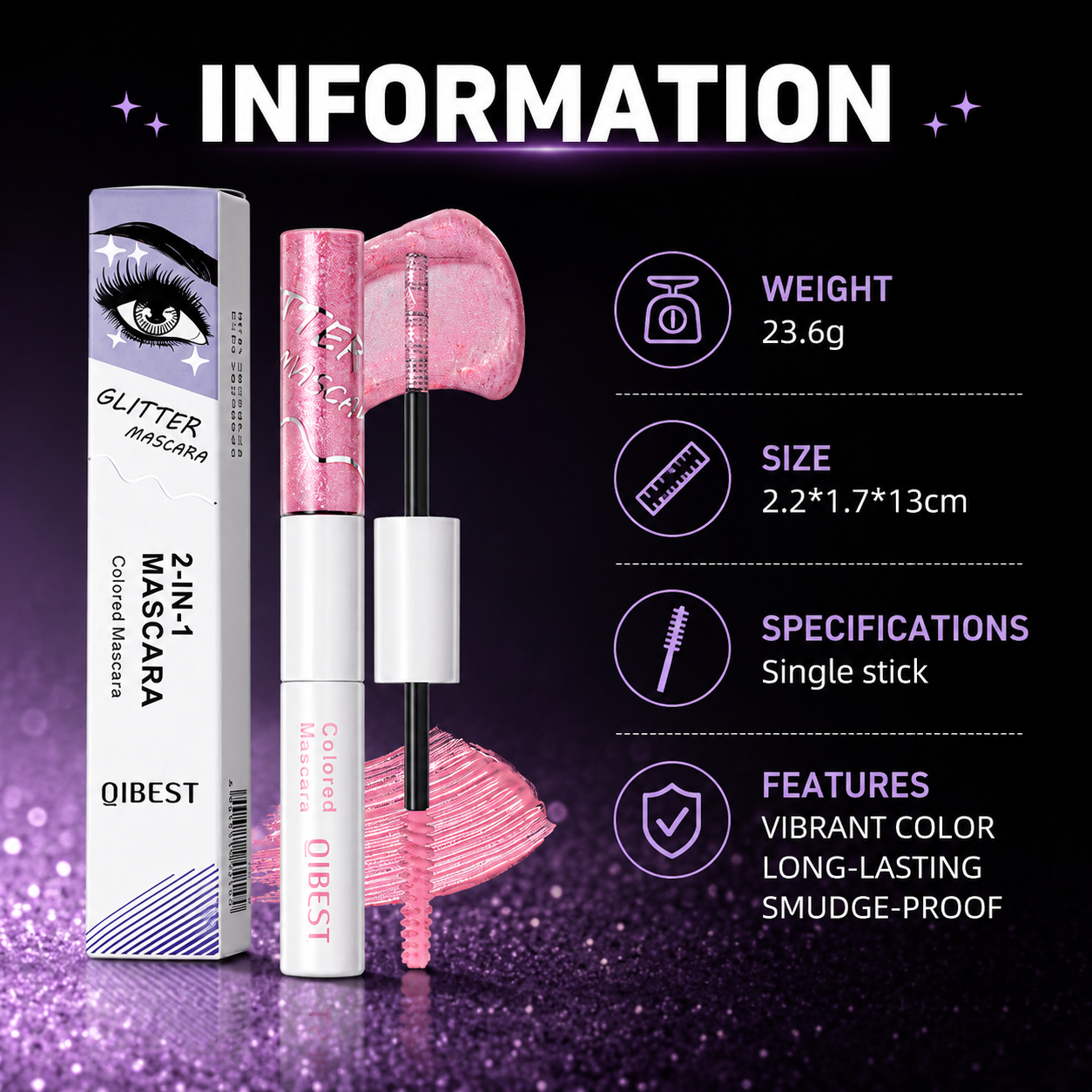2-IN-1 GLITTER + COLORED MASCARA