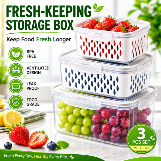 4-in-1 Produce Storage Containers (3-Pack Set) | Wash • Drain • Store • Keep Fresh