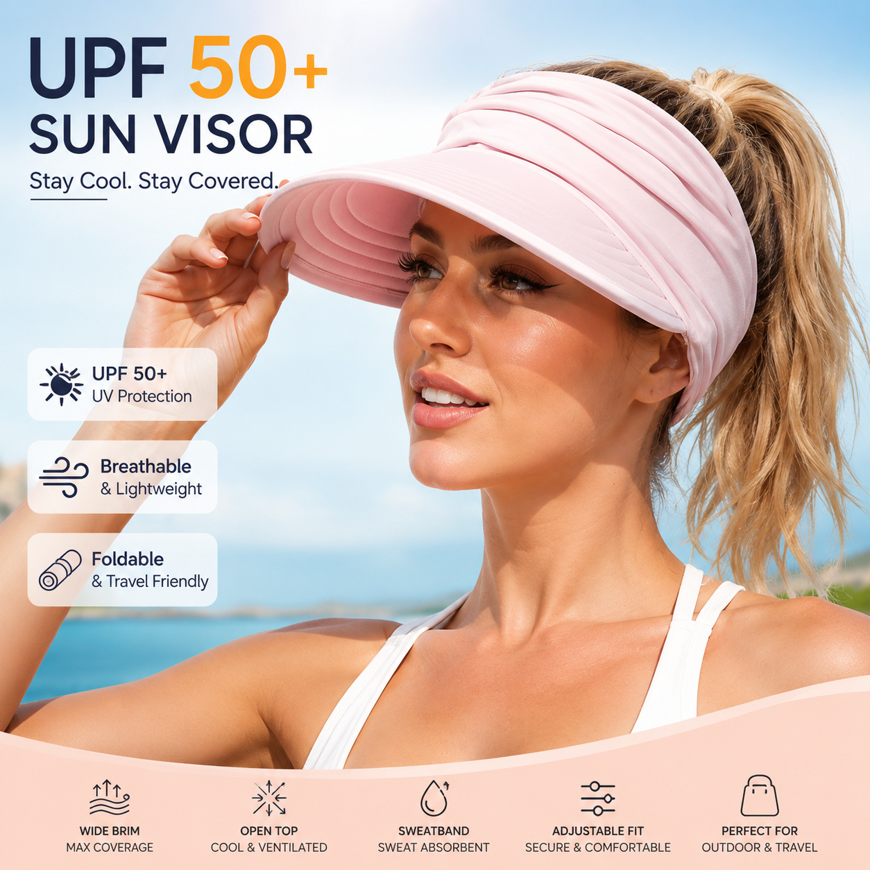 Women's UPF 50+ UV Protection Sun Visor Hat