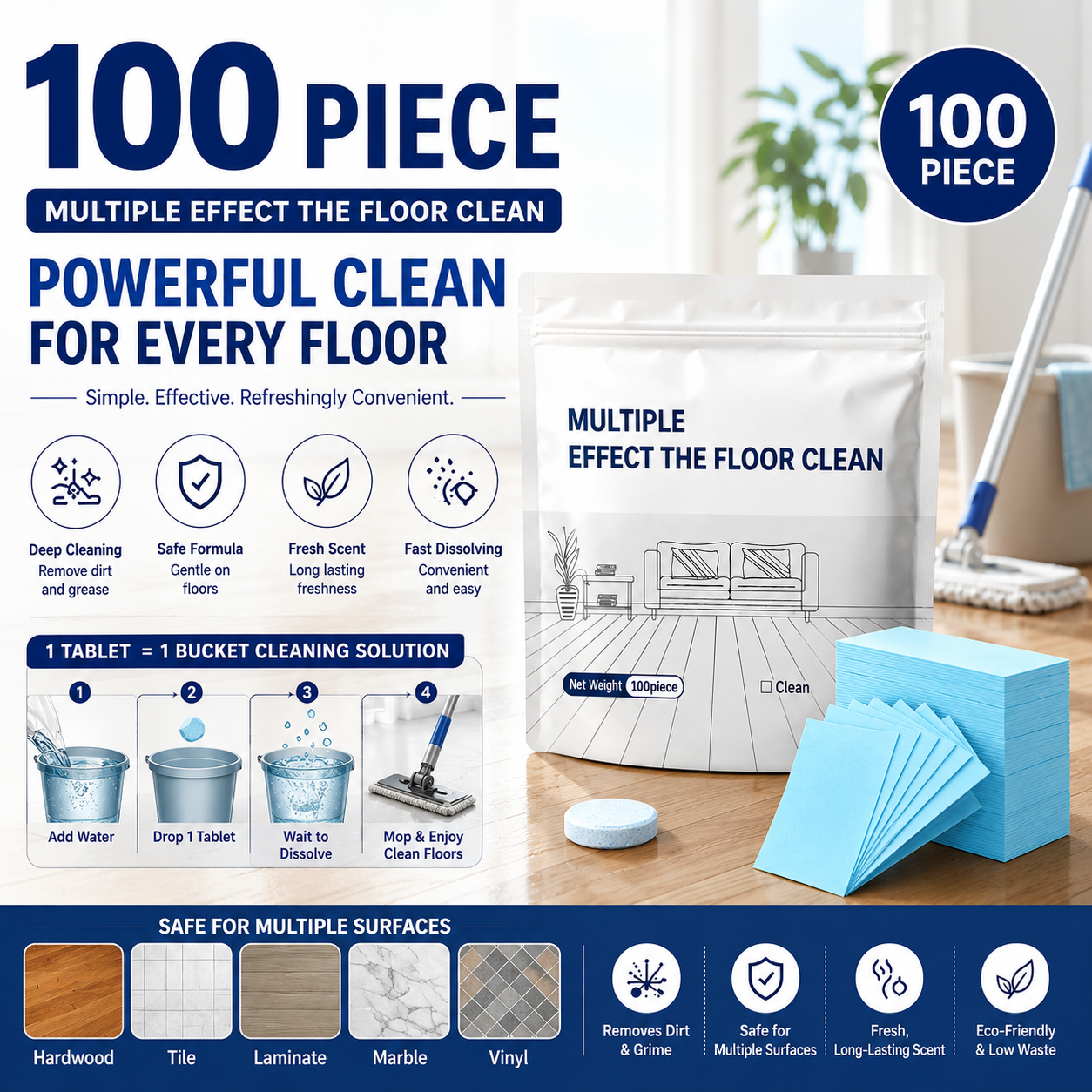 🔥Multi-Surface Floor Cleaning Tablets – Concentrated Cleaner for Hardwood, Tile, Laminate & More