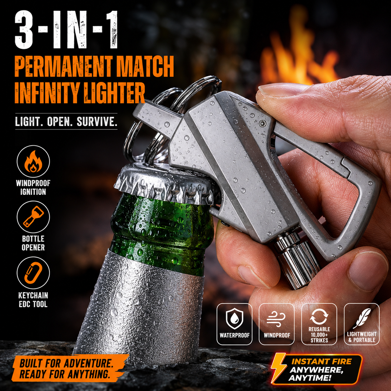 🔥Hot Sale 49% OFF🔥Permanent Match Infinity Lighter with Multitool Keychain Bottle Opener