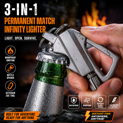 🔥Hot Sale 49% OFF🔥Permanent Match Infinity Lighter with Multitool Keychain Bottle Opener