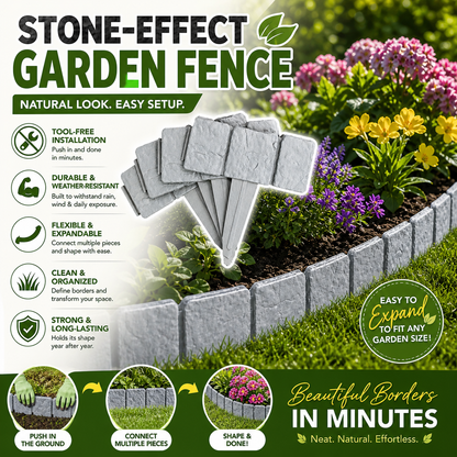 🌻Premium-Quality, Durable Faux Stone Garden Border Fence🌻Stone-Look Decorative Garden Border