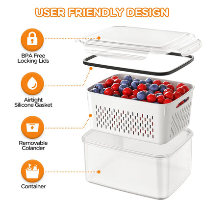 4-in-1 Produce Storage Containers (3-Pack Set) | Wash • Drain • Store • Keep Fresh