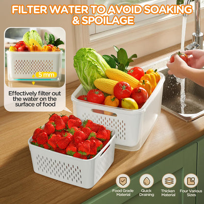 4-in-1 Produce Storage Containers (3-Pack Set) | Wash • Drain • Store • Keep Fresh
