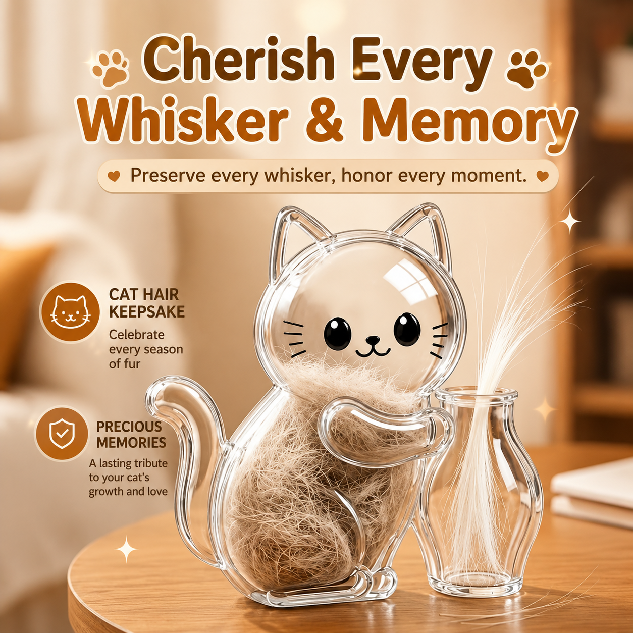 5PCS Magnetic Cat Whisker & Fur Keepsake Fridge Magnet Set for Pet Lovers