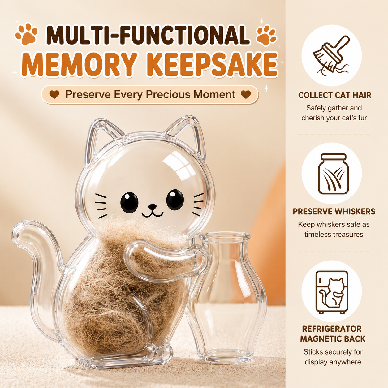 5PCS Magnetic Cat Whisker & Fur Keepsake Fridge Magnet Set for Pet Lovers