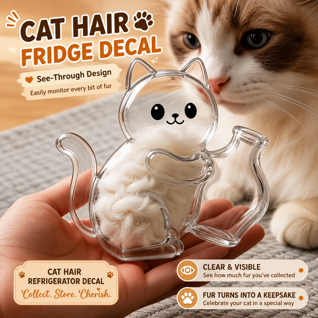 5PCS Magnetic Cat Whisker & Fur Keepsake Fridge Magnet Set for Pet Lovers