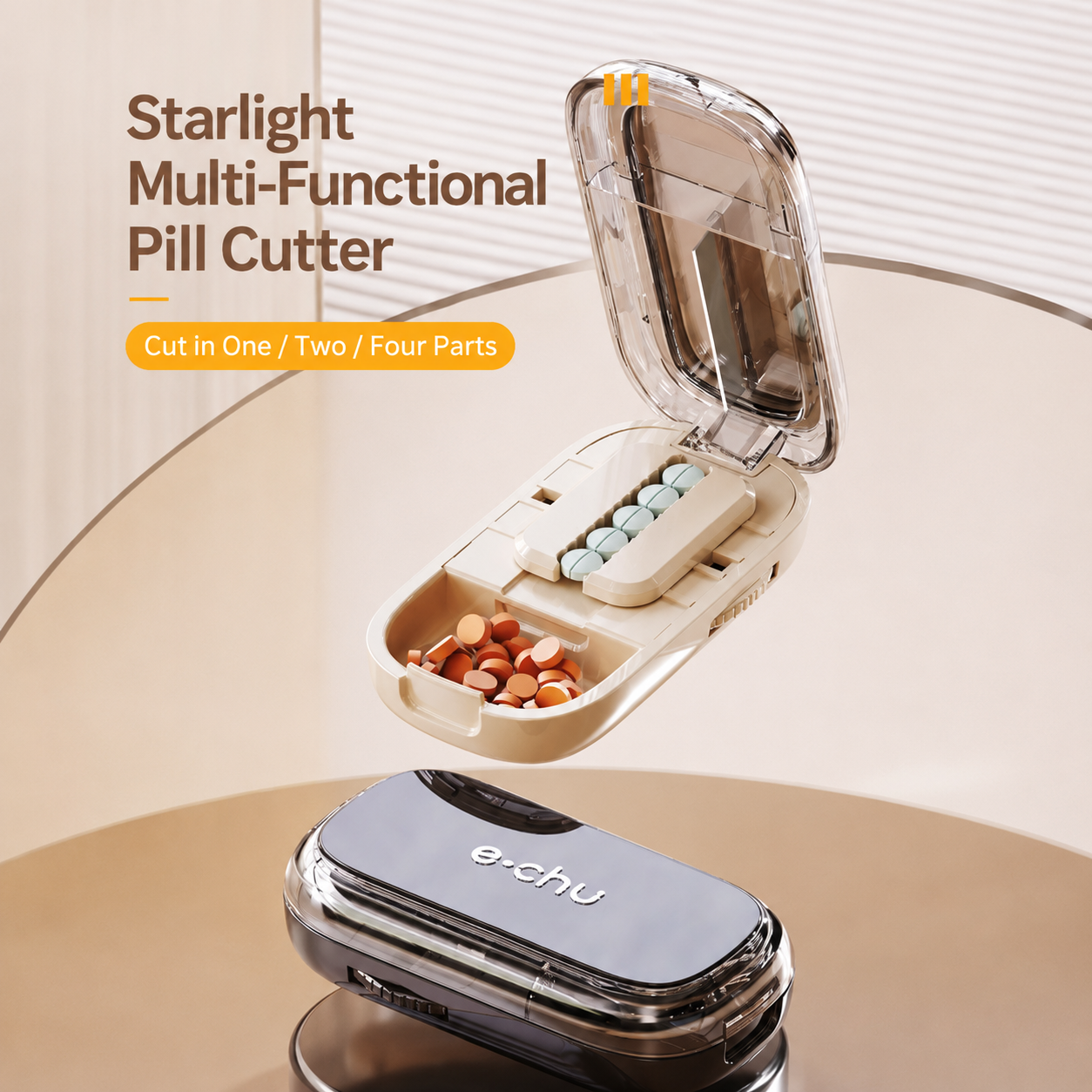 Upgrade-Designed Compact 3-in-1 Pill Splitter Organizer