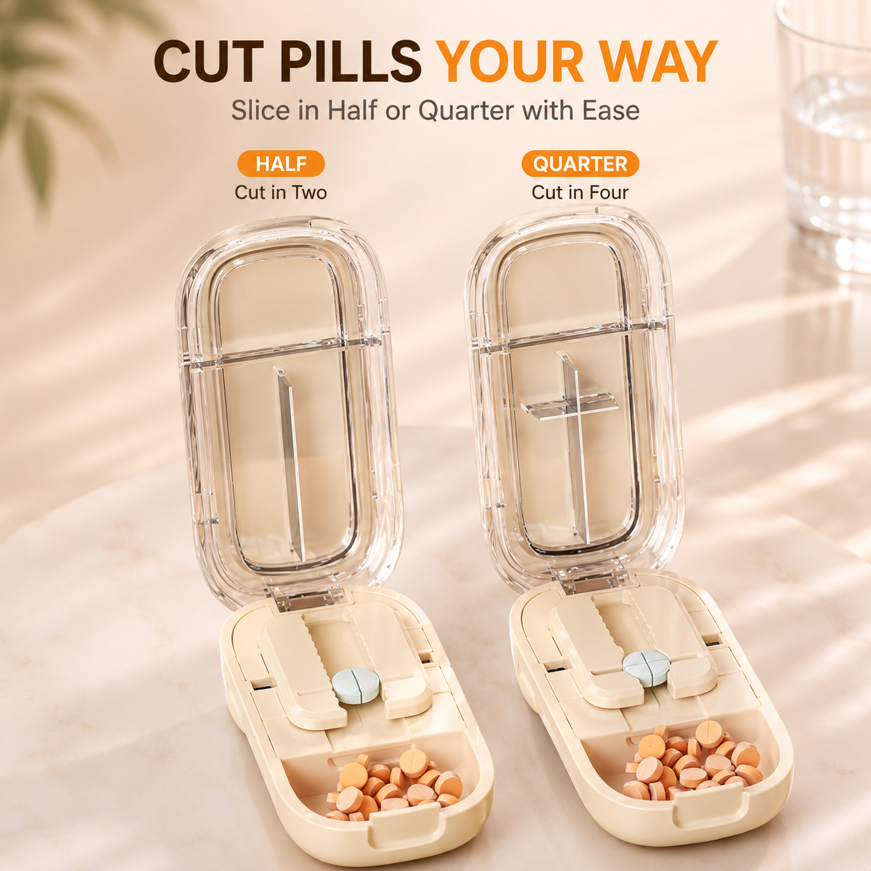 Upgrade-Designed Compact 3-in-1 Pill Splitter Organizer