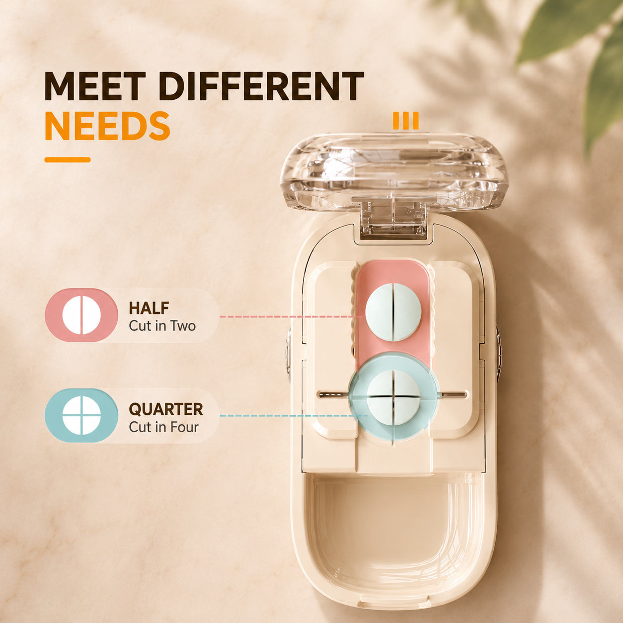 Upgrade-Designed Compact 3-in-1 Pill Splitter Organizer