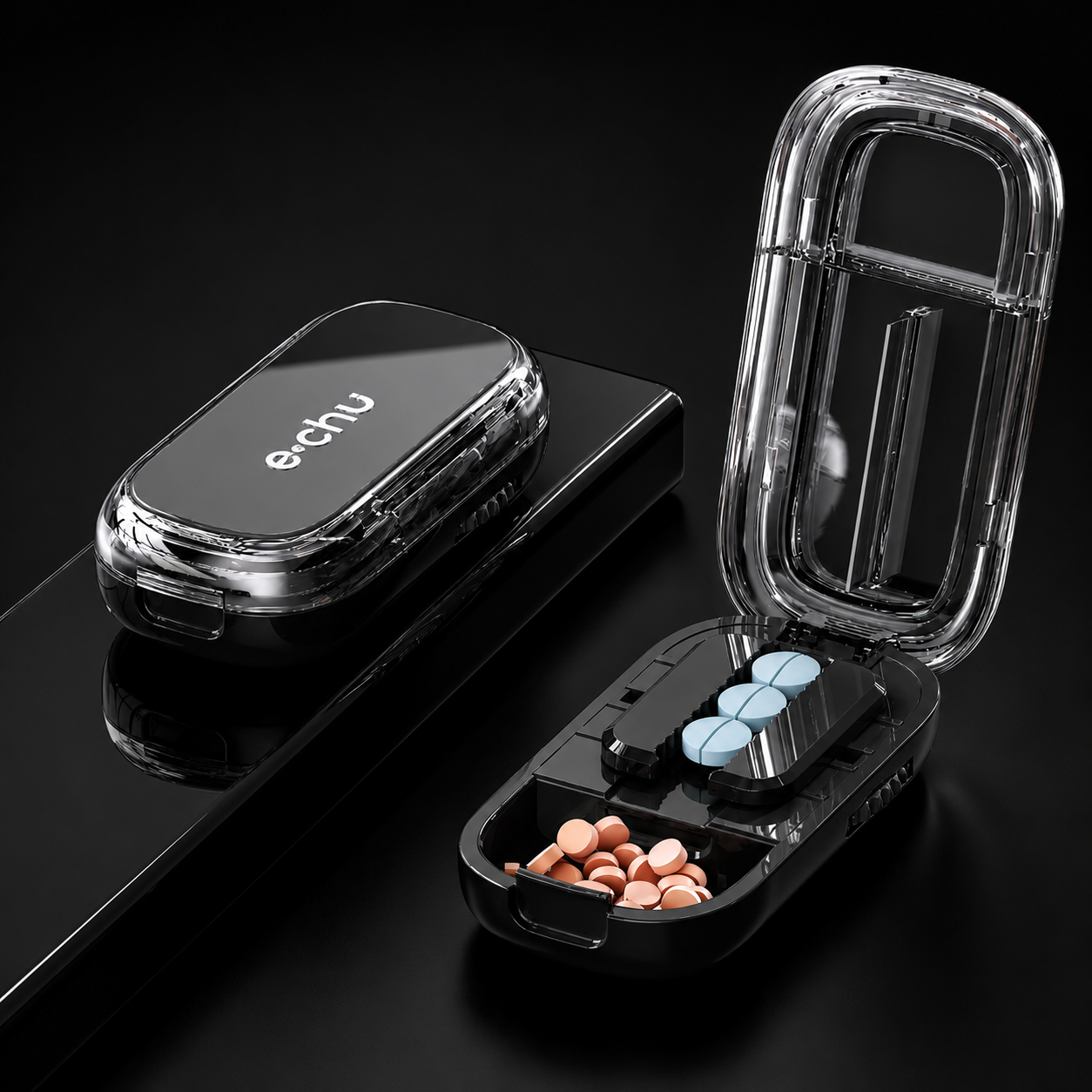 Upgrade-Designed Compact 3-in-1 Pill Splitter Organizer