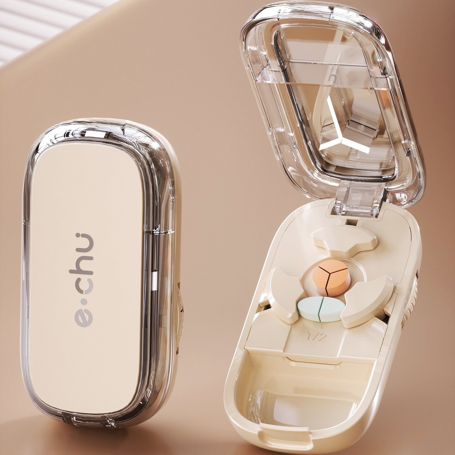 Upgrade-Designed Compact 3-in-1 Pill Splitter Organizer