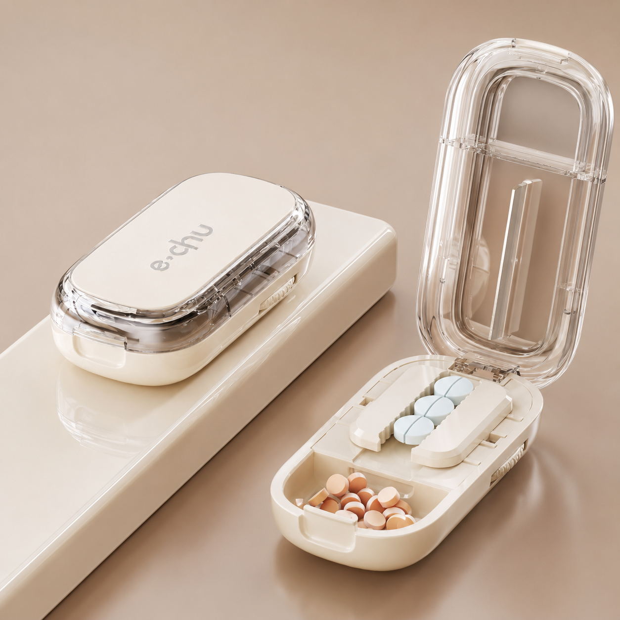 Upgrade-Designed Compact 3-in-1 Pill Splitter Organizer