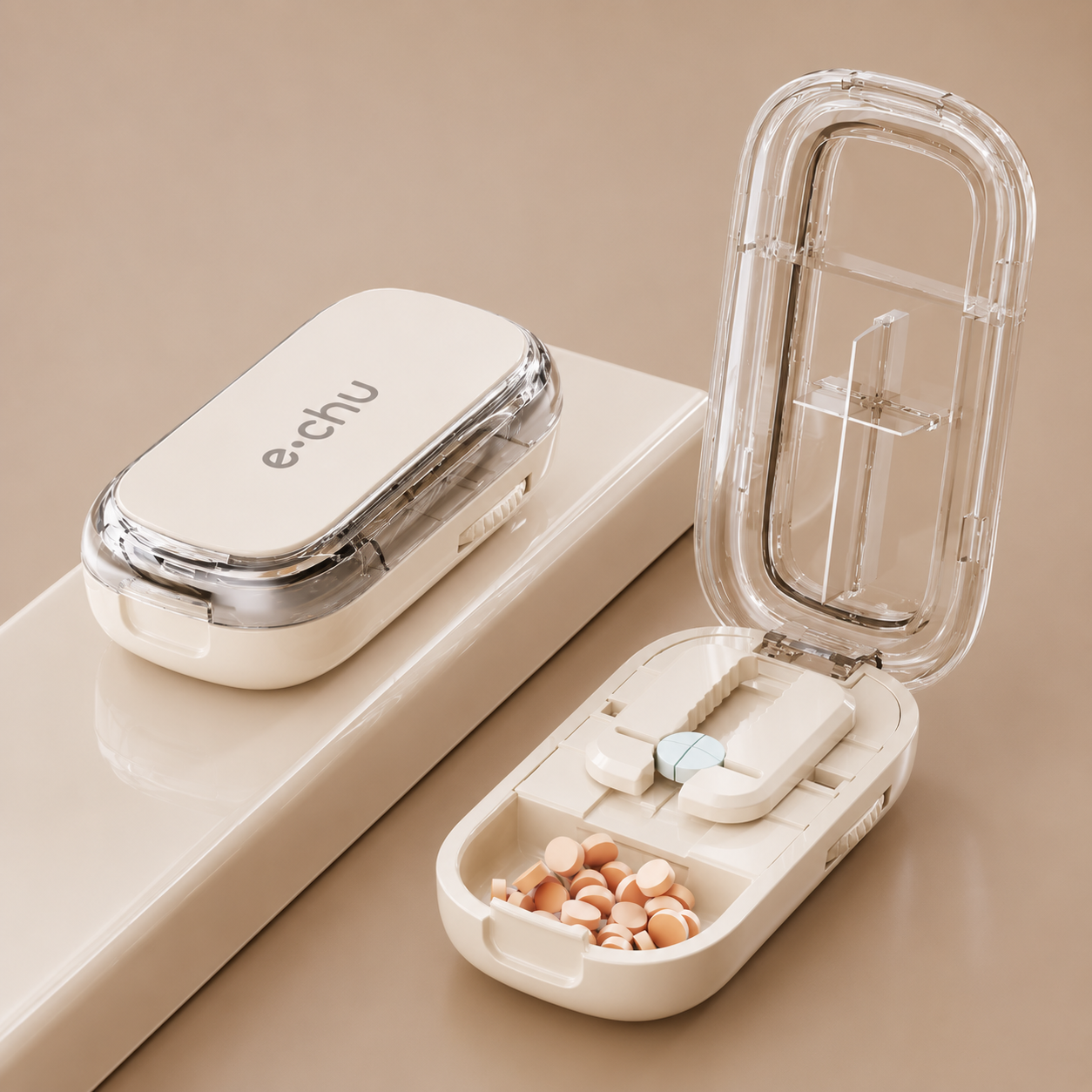 Upgrade-Designed Compact 3-in-1 Pill Splitter Organizer
