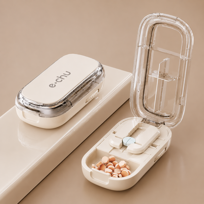 Upgrade-Designed Compact 3-in-1 Pill Splitter Organizer